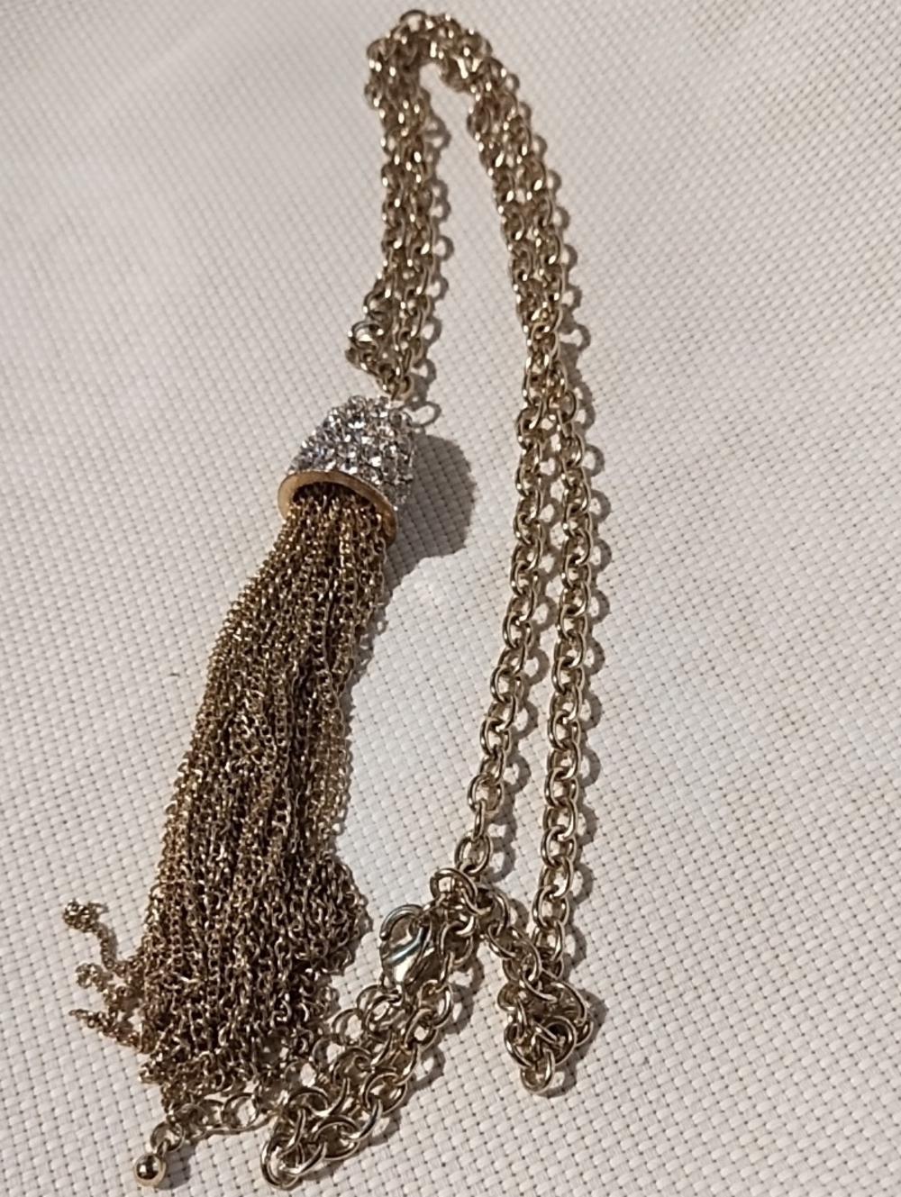 Plunder Gold-Tone Crystal Tassel Necklace Like New.